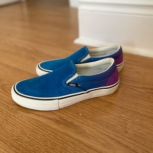 Brand new blue and purple suede van slip-ons